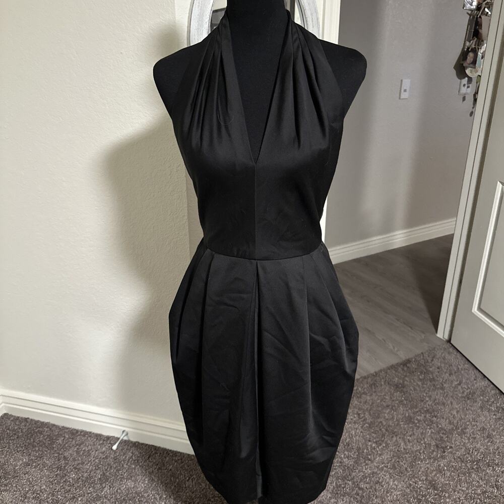 Vintage AJ Bari Black Cocktail Evening Dress Halter Open Back Size 6